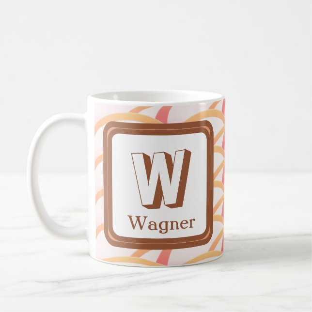 Ursprungligt Namn Rosa Coral Geometric Monogram Kaffemugg (Vänster)