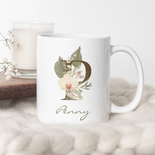 Ursprungligt P Boho Blommigt Orchid Greenery-eget  Kaffemugg (Skapare uppladdad)