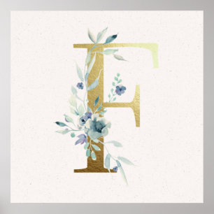 Ursprungligt Poster av F Golden and Blue Blommigt