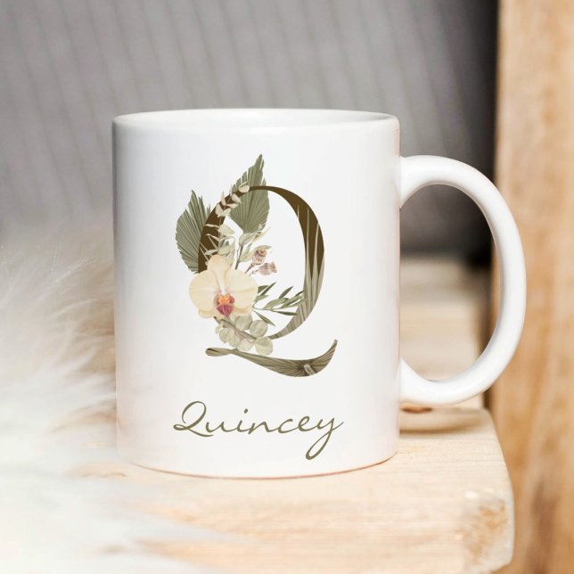 Ursprungligt Q Boho Blommigt Orchid Greenery-eget  Kaffemugg (Skapare uppladdad)