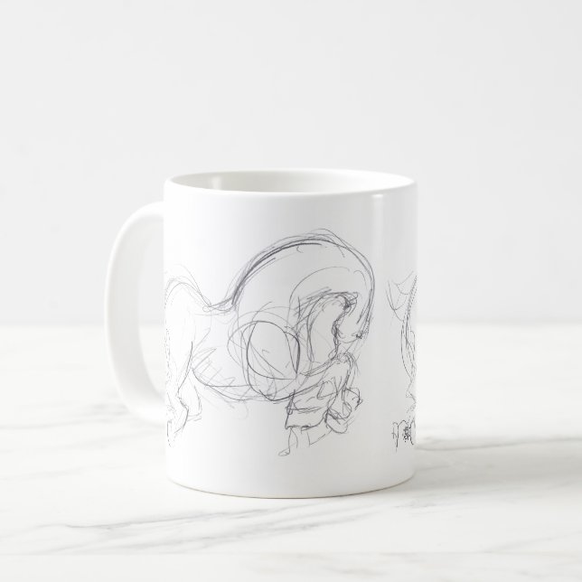 Ursprungligt Teckning 3-hästdjurets zodiakfödelsed Kaffemugg (Framsida vänster)
