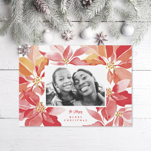 Ursprungligt vattenfärgsfönster, poinsettia Photo Julkort