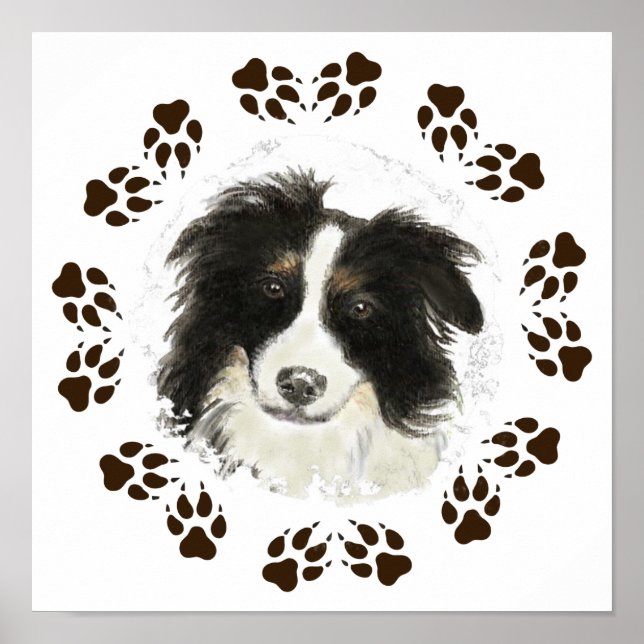 Ursprungligt vattensfärgat Gräns Collie Hund pet Poster (Framsidan)