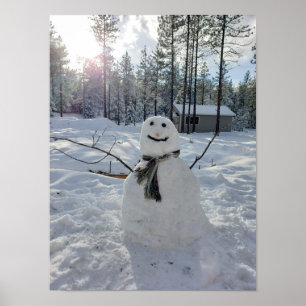 Ursprungligt vinterfoto lycklig Snögubbe Poster