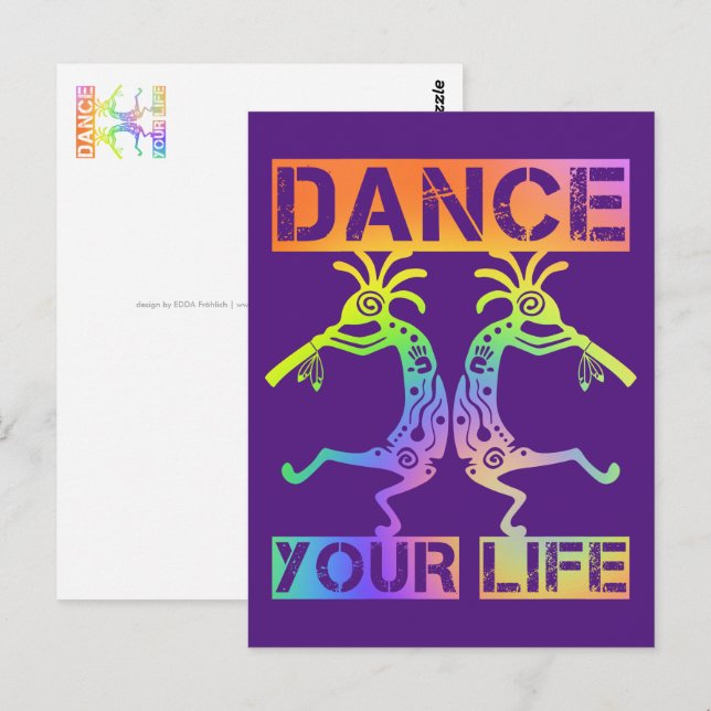 Ursprungsamerikaner Kokopelli - Dance Your Life 4 Vykort (Fram/baksida)