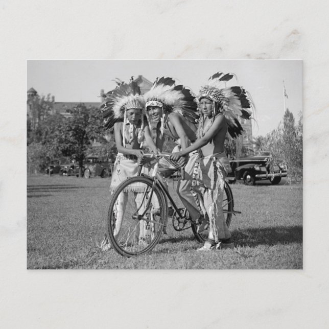 Ursprungsamerikaner med cykel 1938 vykort (Framsida)