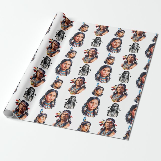 Ursprungsamerikansk indianstamsmönsterdesign  presentpapper (Utrullad)