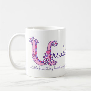 Ursula initial U namn betyder doodle art mugg