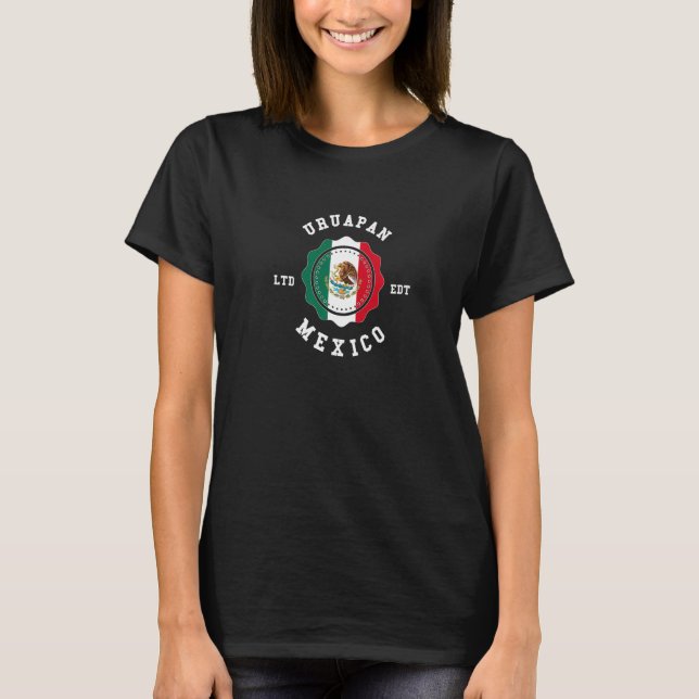 Uruapan Mexico Flagga Badge Vintage T Shirt (Framsida)