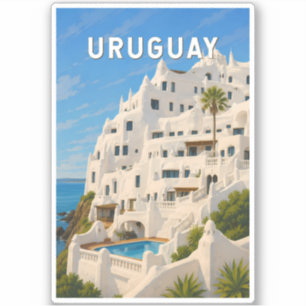 Uruguay Casapueblo Illustration Resa Konst Vintage Klistermärken