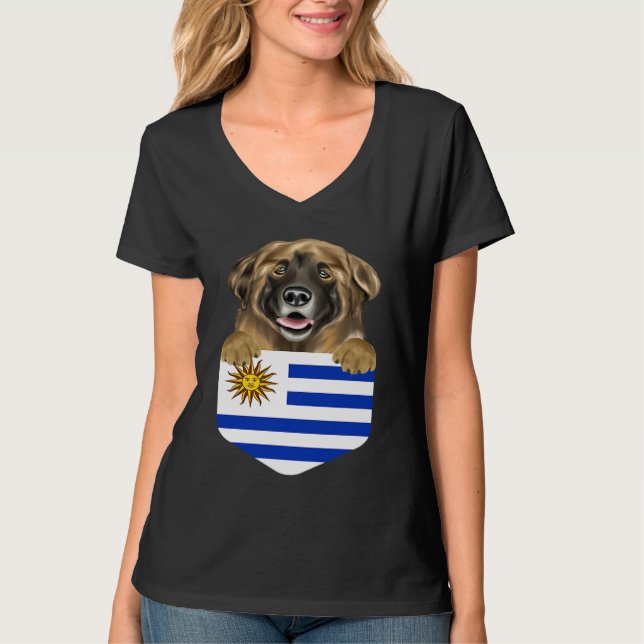 Uruguay Flag Leonberger Dog In Pocket T Shirt (Framsida)