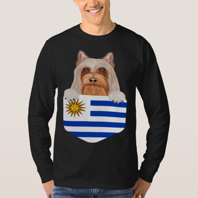 Uruguay Flag Silky Terrier Dog In Pocket T Shirt (Framsida)