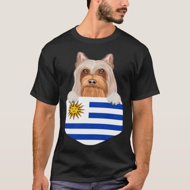 Uruguay Flag Silky Terrier Dog In Pocket T Shirt (Framsida)