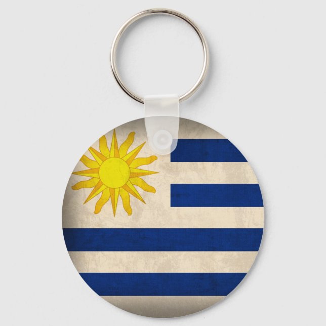 Uruguay Flagga Distress Keychain Nyckelring (Framsida)