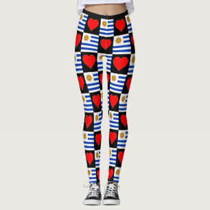 Uruguay Flagga Heart Mönster Patriotic Uruguay Leggings