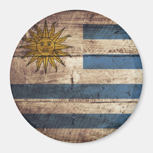 Uruguay Flagga på Old Wood Grain Magnet (Framsidan)