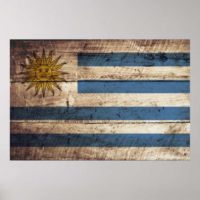 Uruguay Flagga på Old Wood Grain Poster (Framsidan)