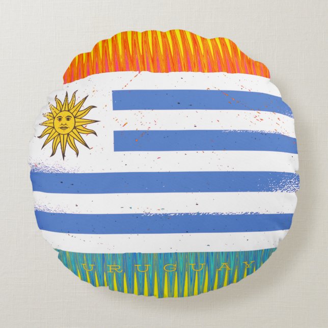 Uruguay Flagga Rund Kudde (Framsidan)