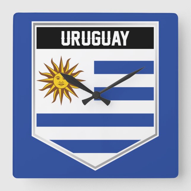 Uruguay Flagga Shield Fyrkantig Klocka (Framsida)