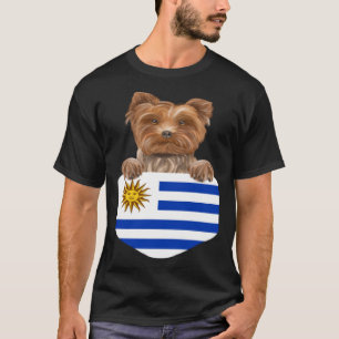 Uruguay Flagga Yorkshire Terrier Hund In Pocket T Shirt