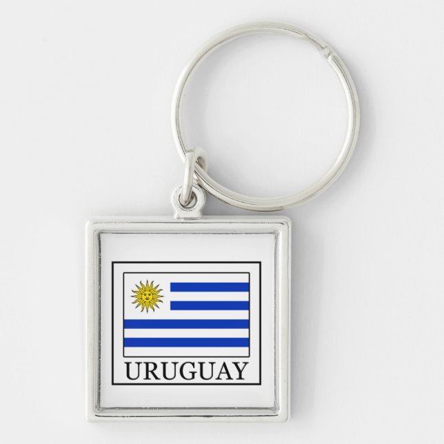 Uruguay Fyrkantig Silverfärgad Nyckelring (Framsidan)