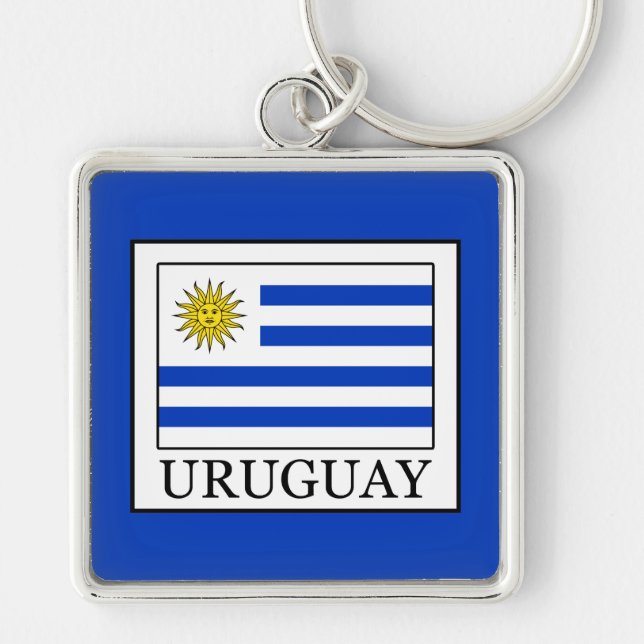 Uruguay Fyrkantig Silverfärgad Nyckelring (Framsidan)