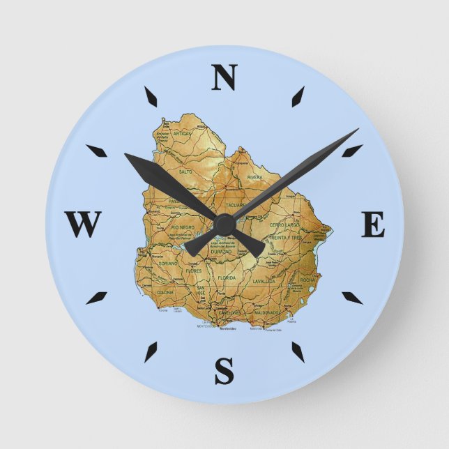 Uruguay Karta Clock Rund Klocka (Framsida)