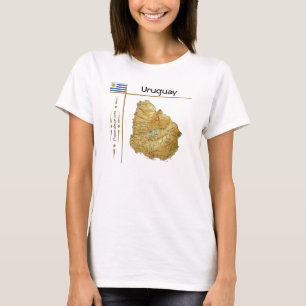 Uruguay Karta + Flagga + Titel T-Shirt