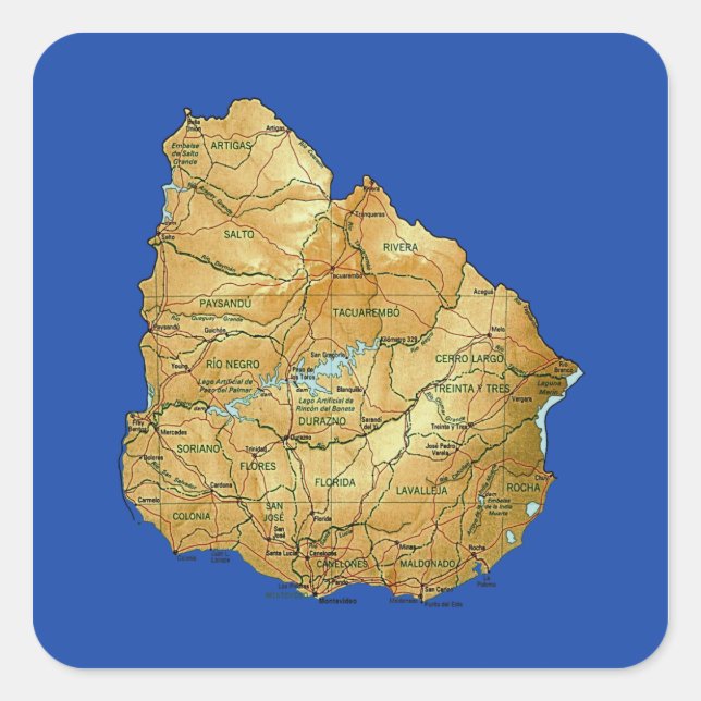 Uruguay Karta Sticker Fyrkantigt Klistermärke (Framsida)