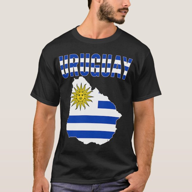Uruguay Land Karta Flagga T Shirt (Framsida)