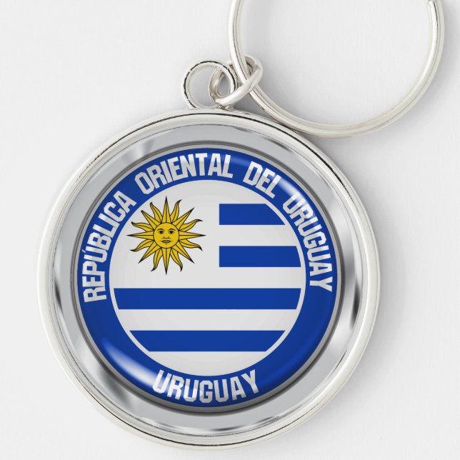 Uruguay Round Emblem Rund Silverfärgad Nyckelring (Framsidan)