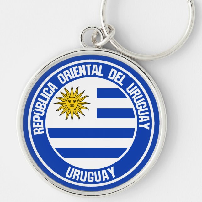 Uruguay Round Emblem Rund Silverfärgad Nyckelring (Framsidan)
