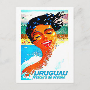 Uruguay, simmande kvinna i vatten, illustration vykort
