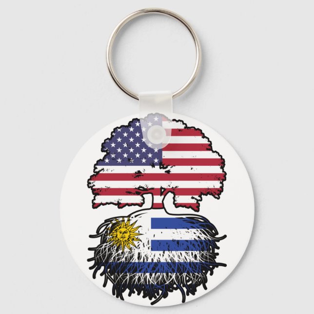 Uruguay Uruguay American USA Träd Roots Flagga Nyckelring (Framsida)