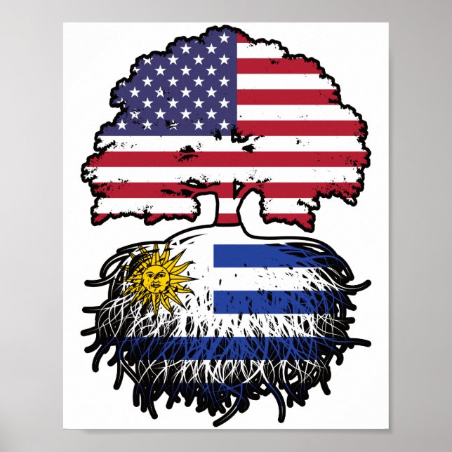 Uruguay Uruguay American USA Träd Roots Flagga Poster (Framsidan)