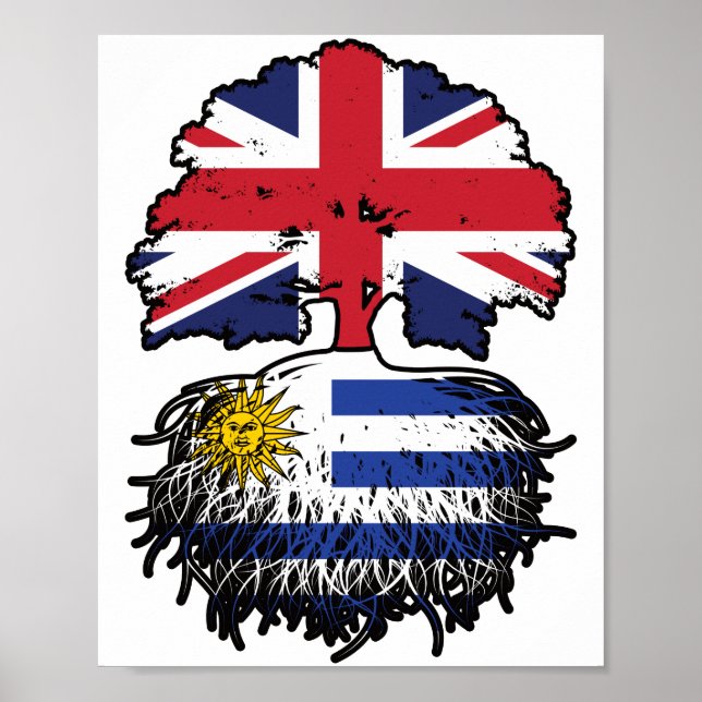 Uruguay Uruguay British UK Träd Roots Flagga Poster (Framsidan)