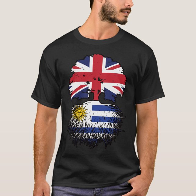 Uruguay Uruguay British UK Träd Roots Flagga T Shirt (Framsida)