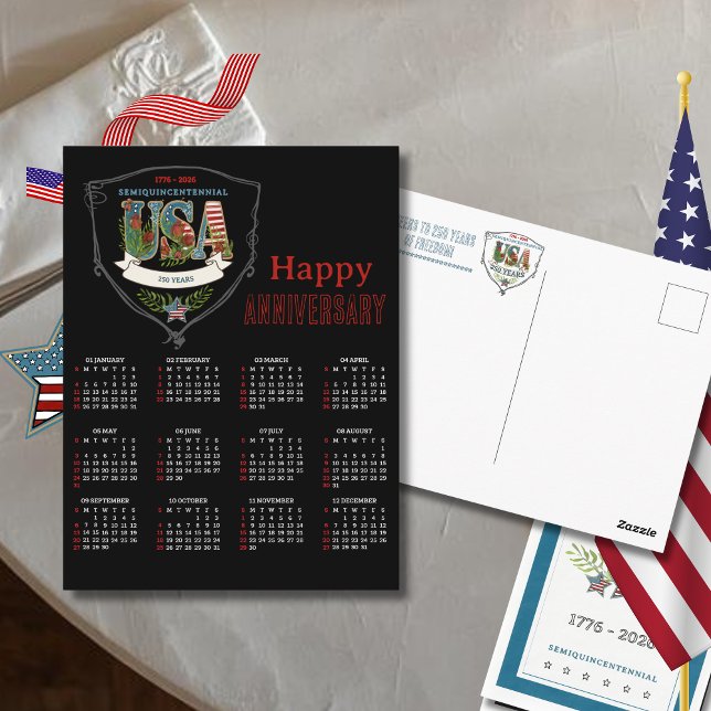 US 250 2026 Semiquincentennial Botanical Calendar  Vykort (US 250 2026 Semiquincentennial Botanical Calendar Postcard)