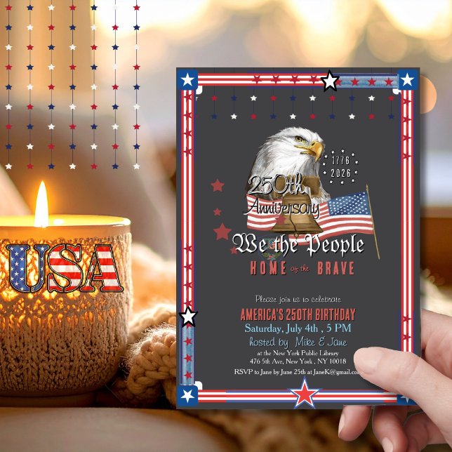 US 250 Anniversary  Eagle & Bell Illustration Inbjudningar (US 250 Anniversary Eagle & Bell Illustration Invitation)