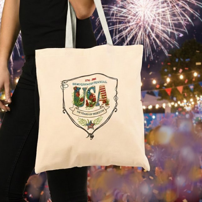 US 250 år av frihet botanisk canvas  Tygkasse (US 250 Years of Freedom Botanical Canvas Tote Bag)