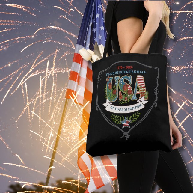US 250 år av frihet Midnight Black Elegant  Tygkasse (US 250 Years of Freedom Midnight Black Elegant Tote Bag)