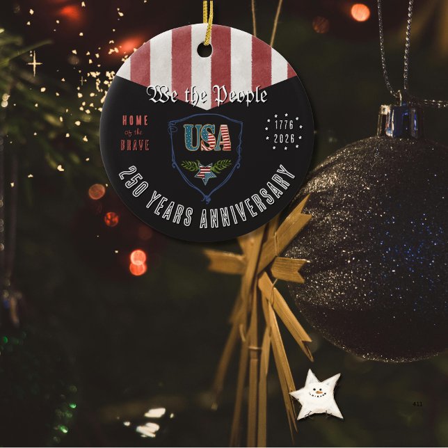 US 250 Home of the Brave Eagle Julgransprydnad Keramik (US 250 Home of the Brave Eagle Ceramic Ornament)