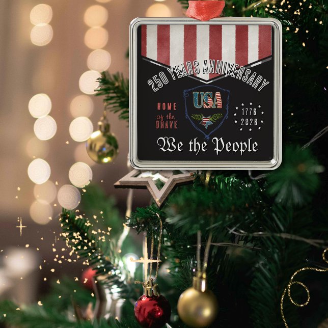 US 250 We the People Patriotic Anniversary Square  Julgransprydnad Metall (US 250 We the People Patriotic Anniversary Square Metal Ornament)
