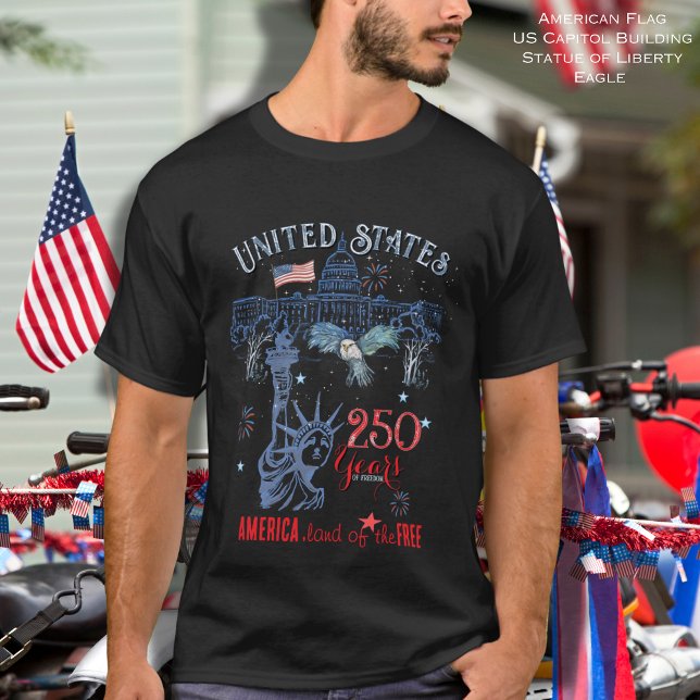 US 250 Years of Freedom Men's Patriotic   T Shirt (US 250 Years of Freedom Men's Patriotic T-Shirt)