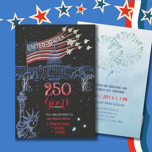 US 250 Years of Freedom Statue of Liberty Jet Flag Inbjudningar (US 250 Years of Freedom Statue of Liberty Jet Flag Invitation)