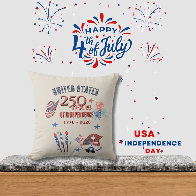 US 250th Anniversary Patriotic Gnome Throw Pillow Kudde (USA 250th Anniversary Patriotic Gnome Throw Pillow)