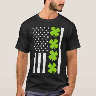 US America Flagga Shamrock Klöver St patricks day T Shirt