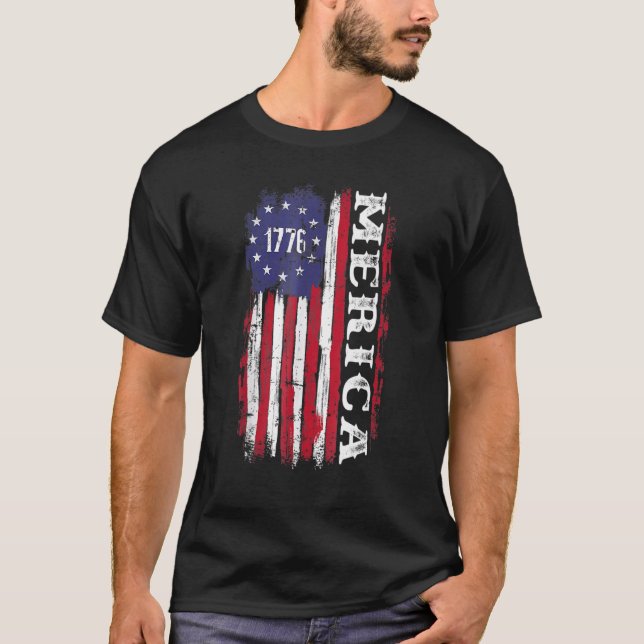 Us American Flag 1776 Merica For Independence Day  T Shirt (Framsida)
