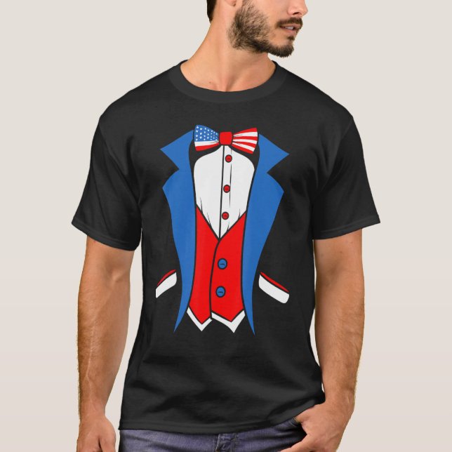 US American Flag and Patriotic tuxedo costume T Shirt (Framsida)