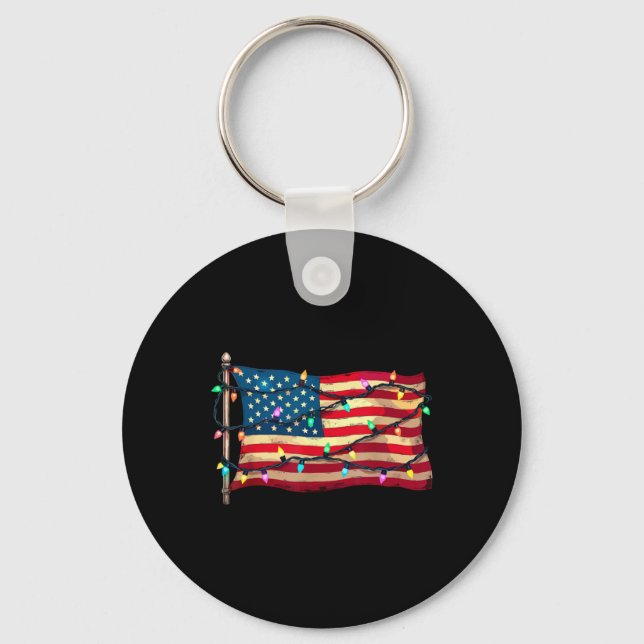 Us American Flag Christmas Lights Xmas Party Santa Nyckelring (Framsida)